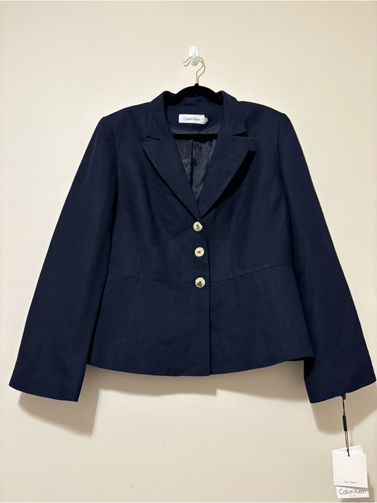 Calvin Klein Jackets & Blazers - Calvin Klein Blaze Navy  blue Single-Breasted Notch Lapel  Linen Size 16